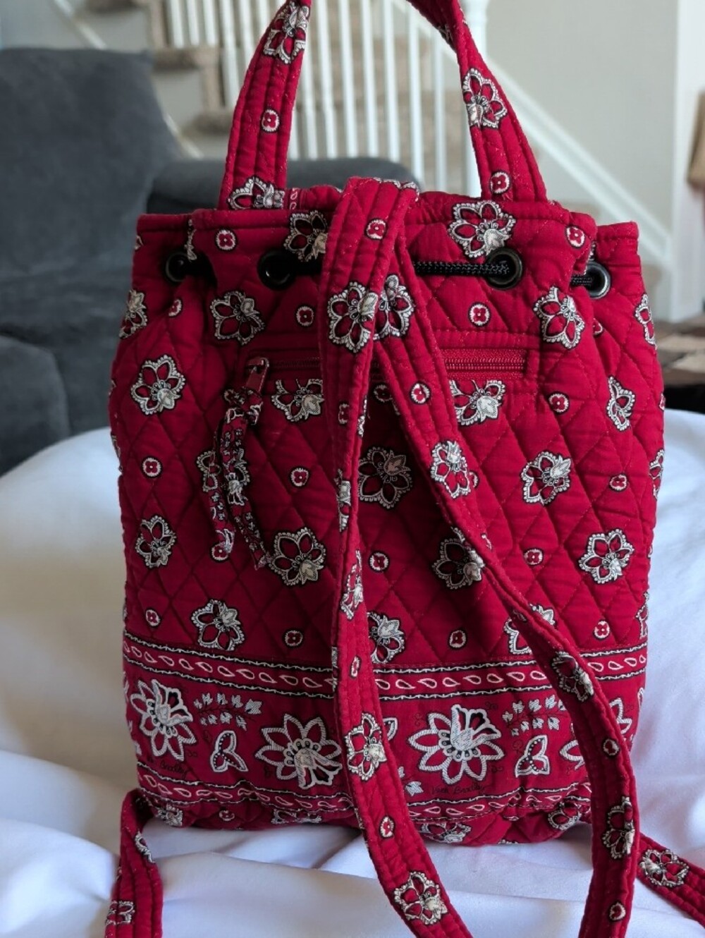 Vera Bradley Red Quilted Floral Drawstring Backpack - Picture 2 of 3